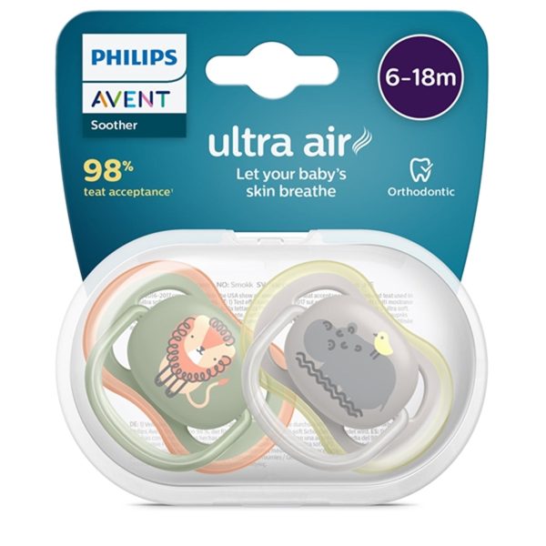 Philips Avent Ultra Air Napp 6-18 mdr Løve Flodhest 2-pak For Cheap